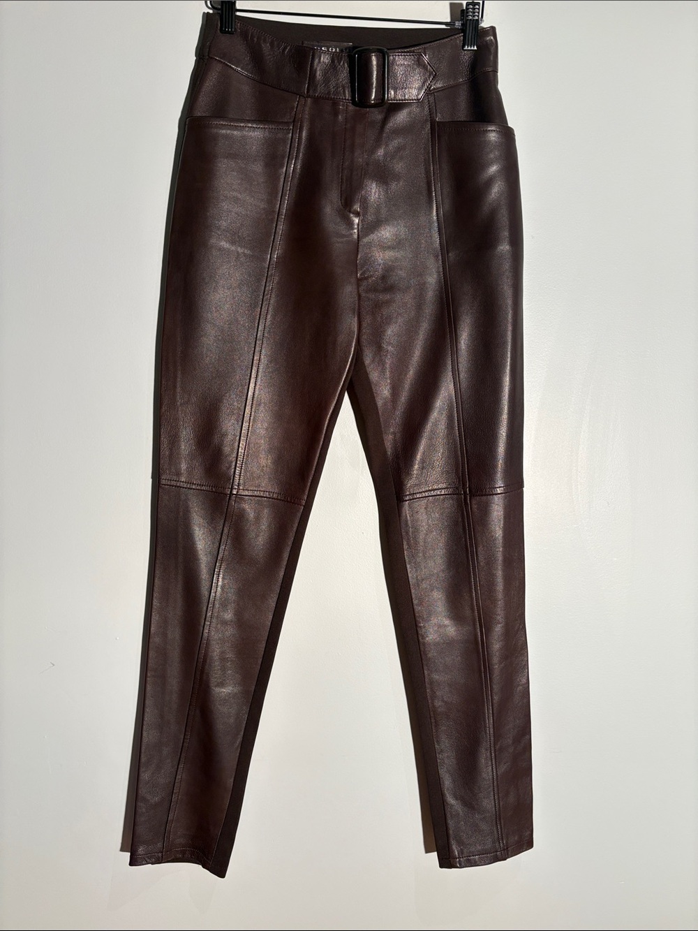 Absolu Paris Brown Leather Front Stretch Pants Made in France Size 3